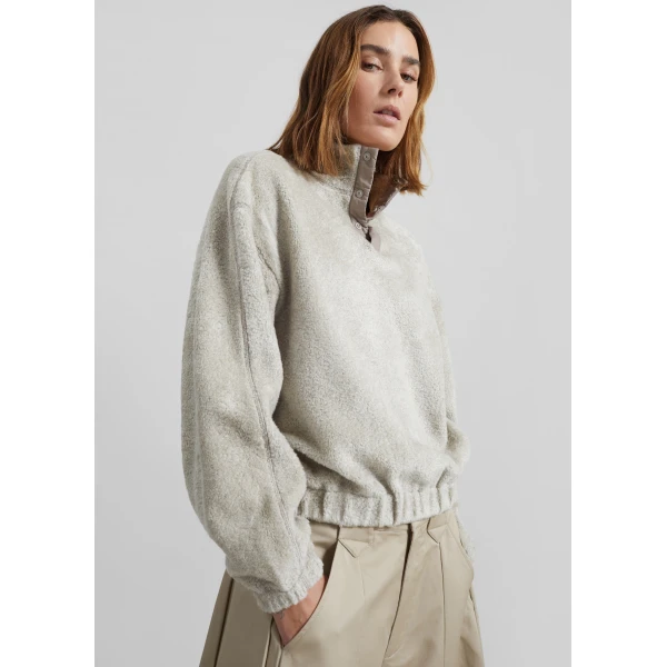 The Frankie Shop Amomento Fluffy Oversized Half Neck Pullover – Grey Top, view 2