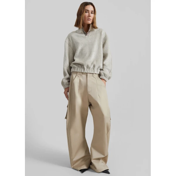 The Frankie Shop Amomento Fluffy Oversized Half Neck Pullover – Grey Top, view 4