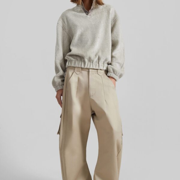 The Frankie Shop Amomento Fluffy Oversized Half Neck Pullover - Grey - Oversized Minimalist Tops in Grey - Shop at Coveti