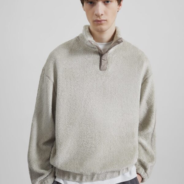 The Frankie Shop Amomento Fluffy Oversized Half Neck Pullover - Grey - Oversized Minimalist Tops in Grey - Shop at Coveti
