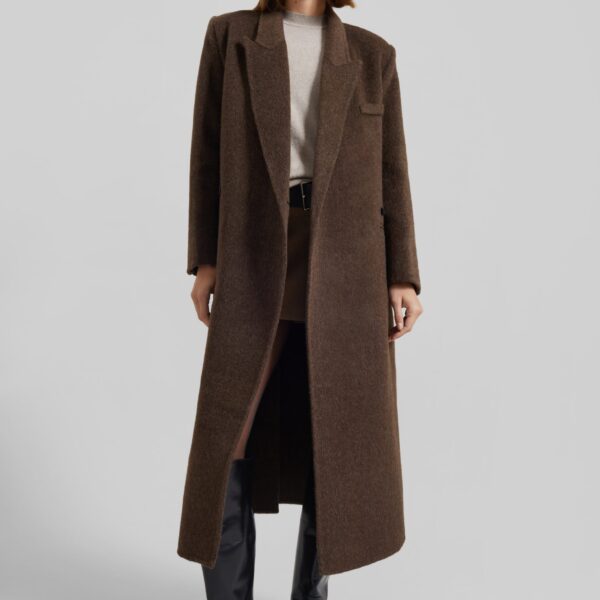 The Frankie Shop Arlene Wool Belted Coat - Brown - Oversized Minimalist Coats in Brown - Shop at Coveti