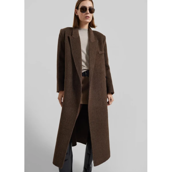 The Frankie Shop Arlene Wool Belted Coat – Brown, view 3