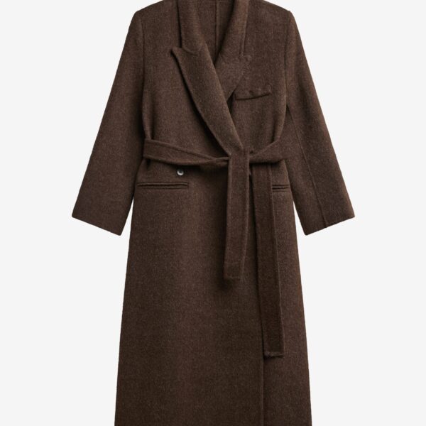The Frankie Shop Arlene Wool Belted Coat - Brown - Oversized Minimalist Coats in Brown - Shop at Coveti