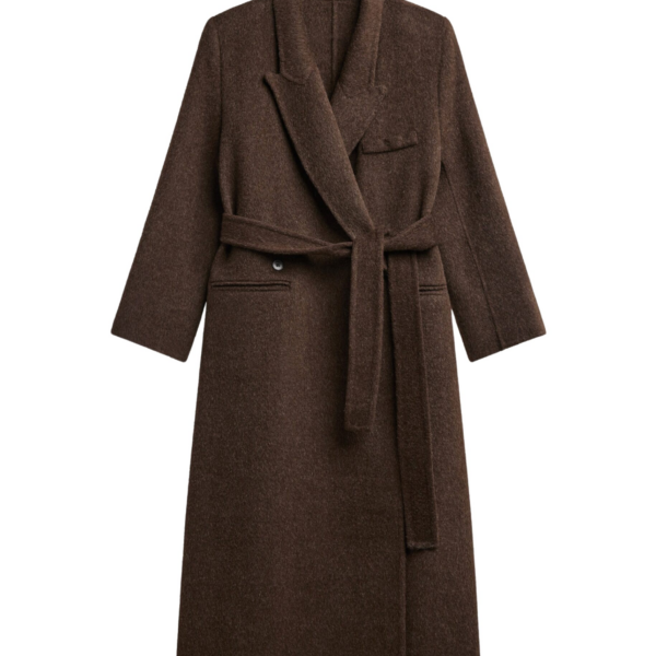 The Frankie Shop Arlene Wool Belted Coat - Brown - Oversized Minimalist Coats in Brown - Shop at Coveti