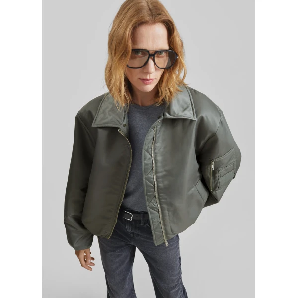 The Frankie Shop Arslev Bomber Jacket – Pale Olive, view 2