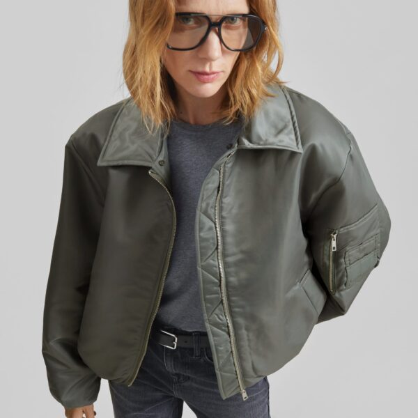 The Frankie Shop Arslev Bomber Jacket - Pale Olive - Oversized Minimalist Jackets in Green - Shop at Coveti