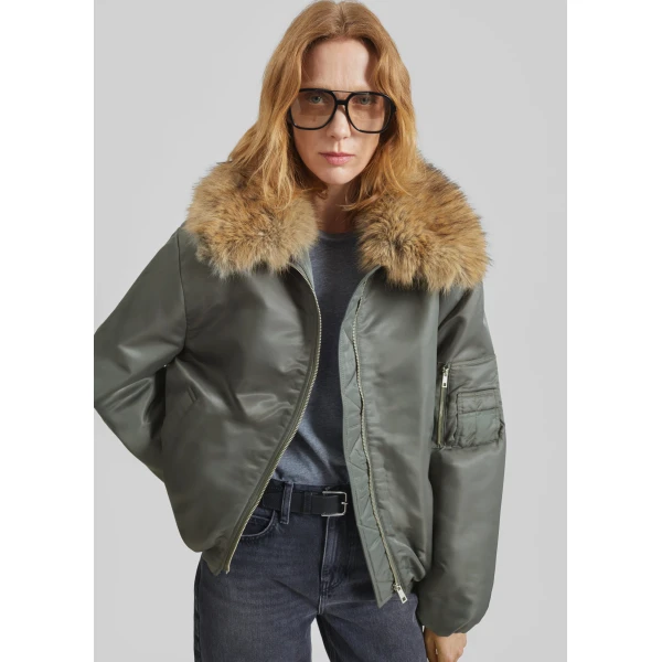 The Frankie Shop Arslev Bomber Jacket – Pale Olive, view 4