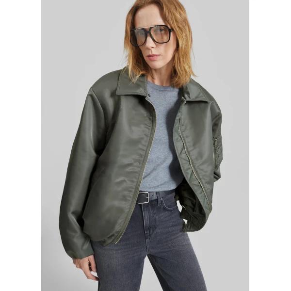 The Frankie Shop Arslev Bomber Jacket – Pale Olive, view 5
