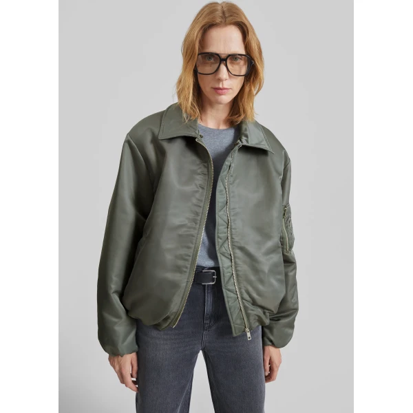 The Frankie Shop Arslev Bomber Jacket – Pale Olive, view 6