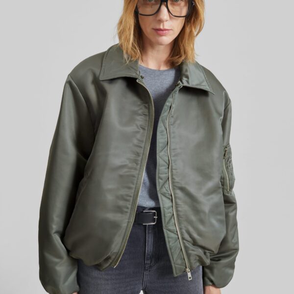 The Frankie Shop Arslev Bomber Jacket - Pale Olive - Oversized Minimalist Jackets in Green - Shop at Coveti