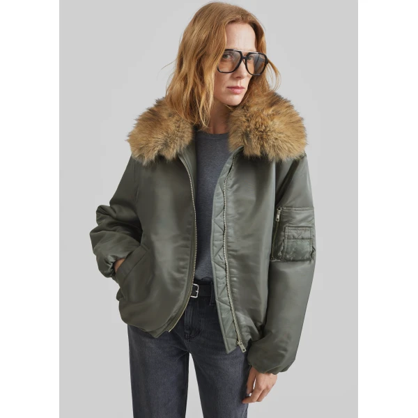 The Frankie Shop Arslev Bomber Jacket – Pale Olive, view 9