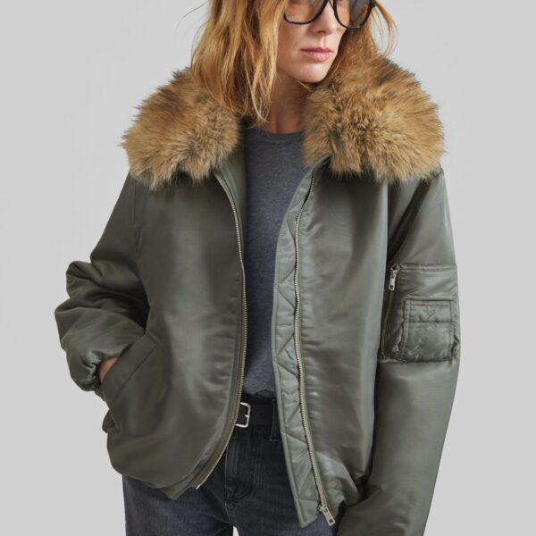 The Frankie Shop Arslev Bomber Jacket - Pale Olive - Oversized Minimalist Jackets in Green - Shop at Coveti