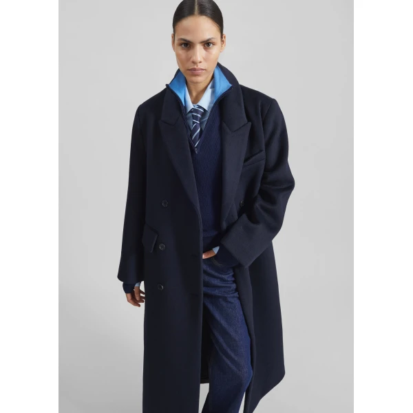 The Frankie Shop Atlin Wool Double-Breasted Coat – Dark Navy, view 2