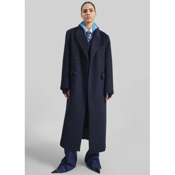 The Frankie Shop Atlin Wool Double-Breasted Coat – Dark Navy, view 3