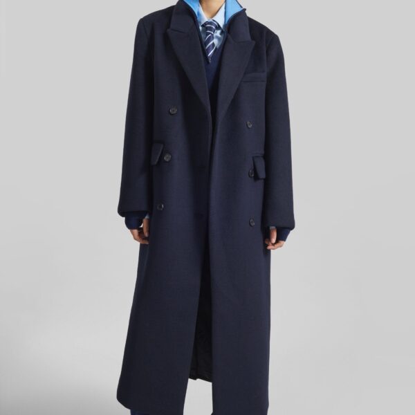 The Frankie Shop Atlin Wool Double-Breasted Coat - Dark Navy - Oversized Minimalist Coats in Blue - Shop at Coveti
