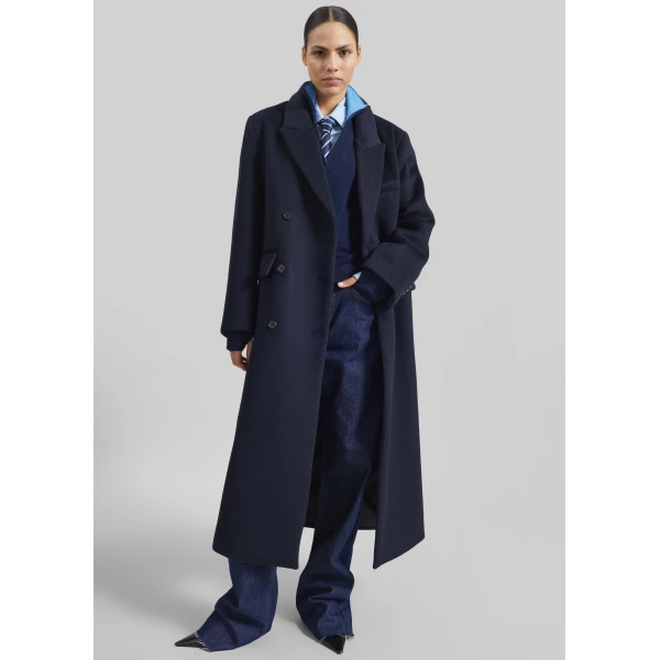 The Frankie Shop Atlin Wool Double-Breasted Coat – Dark Navy, view 4