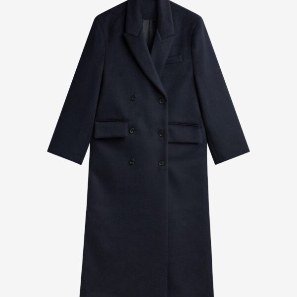 The Frankie Shop Atlin Wool Double-Breasted Coat - Dark Navy - Oversized Minimalist Coats in Blue - Shop at Coveti