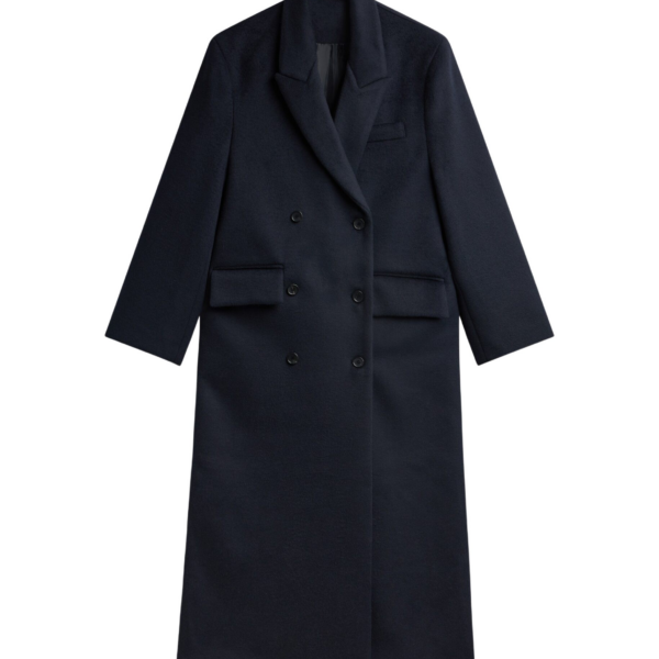 The Frankie Shop Atlin Wool Double-Breasted Coat - Dark Navy - Oversized Minimalist Coats in Blue - Shop at Coveti
