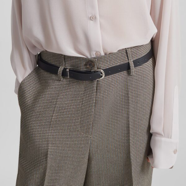 The Frankie Shop Aubel Belted Straight Pants - Black Houndstooth - Oversized Minimalist Pants in Black - Shop at Coveti