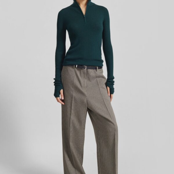 The Frankie Shop Aubel Belted Straight Pants - Black Houndstooth - Oversized Minimalist Pants in Black - Shop at Coveti