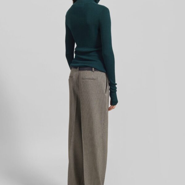 The Frankie Shop Aubel Belted Straight Pants - Black Houndstooth - Oversized Minimalist Pants in Black - Shop at Coveti