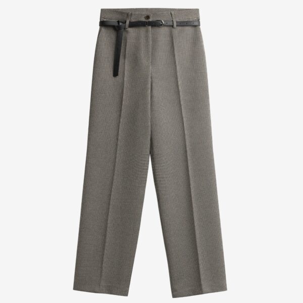 The Frankie Shop Aubel Belted Straight Pants - Black Houndstooth - Oversized Minimalist Pants in Black - Shop at Coveti