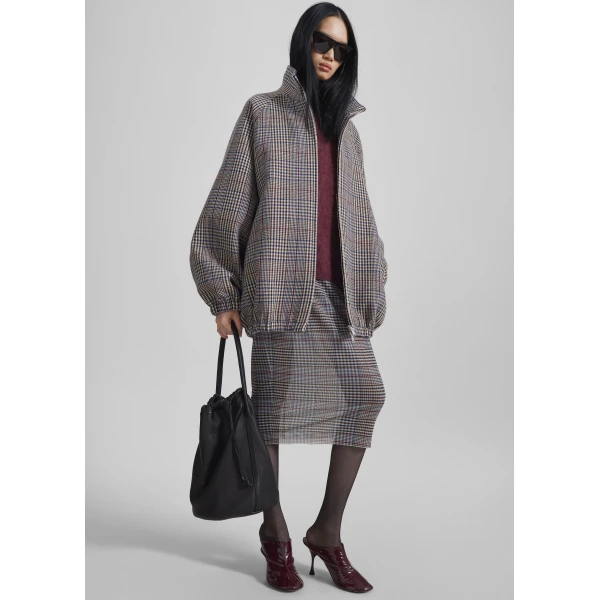 The Frankie Shop Aurora Sheer Mesh Skirt – Beige Glen Plaid, view 3