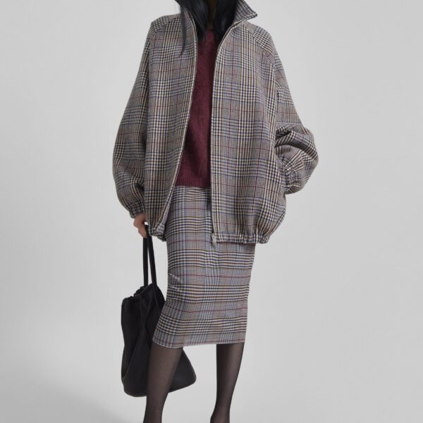 The Frankie Shop Aurora Sheer Mesh Skirt - Beige Glen Plaid - Oversized Minimalist Skirts in Beige - Shop at Coveti