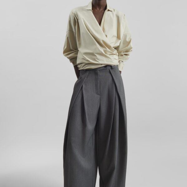 The Frankie Shop Avray Pleated Trousers - Grey - Oversized Minimalist Pants in Grey - Shop at Coveti