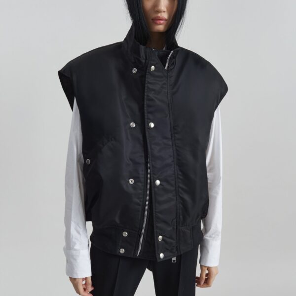 The Frankie Shop Aysen Sleeveless Bomber Jacket - Black - Oversized Minimalist Jackets in Black - Shop at Coveti