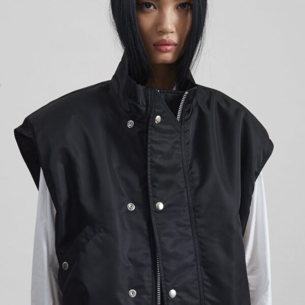The Frankie Shop Aysen Sleeveless Bomber Jacket - Black - Oversized Minimalist Jackets in Black - Shop at Coveti