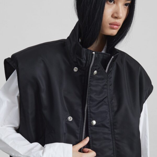The Frankie Shop Aysen Sleeveless Bomber Jacket - Black - Oversized Minimalist Jackets in Black - Shop at Coveti