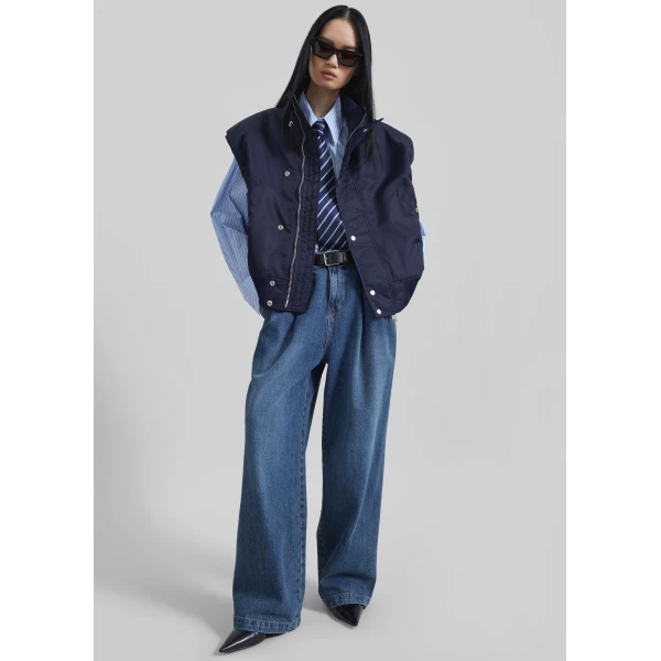 The Frankie Shop Aysen Sleeveless Bomber Jacket – Navy, view 4