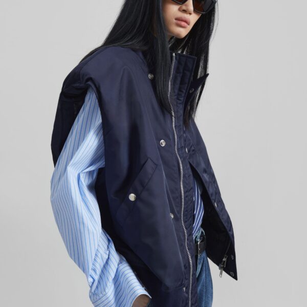 The Frankie Shop Aysen Sleeveless Bomber Jacket - Navy - Oversized Minimalist Jackets in Blue - Shop at Coveti