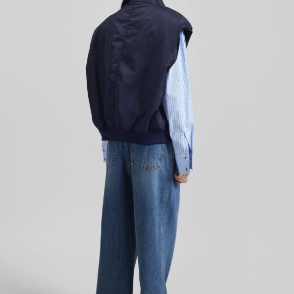 The Frankie Shop Aysen Sleeveless Bomber Jacket - Navy - Oversized Minimalist Jackets in Blue - Shop at Coveti