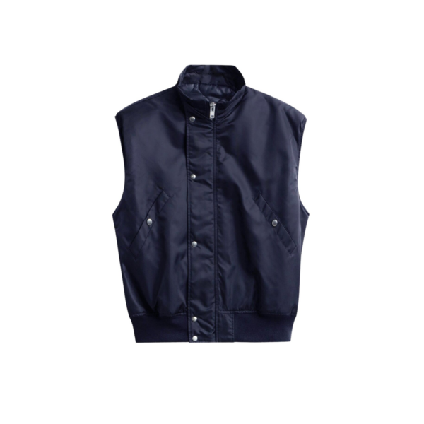 The Frankie Shop Aysen Sleeveless Bomber Jacket - Navy - Oversized Minimalist Jackets in Blue - Shop at Coveti