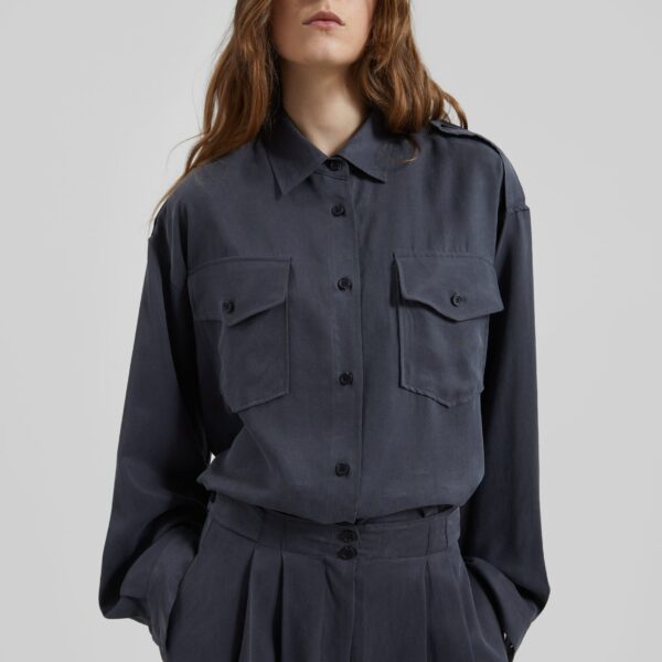 The Frankie Shop Balsta Cargo Shirt - Dark Grey - Oversized Minimalist Tops in Grey - Shop at Coveti
