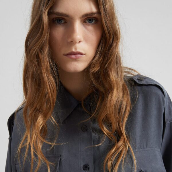 The Frankie Shop Balsta Cargo Shirt - Dark Grey - Oversized Minimalist Tops in Grey - Shop at Coveti