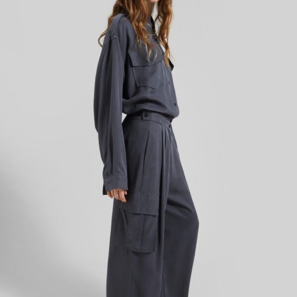 The Frankie Shop Balsta Cargo Shirt - Dark Grey - Oversized Minimalist Tops in Grey - Shop at Coveti