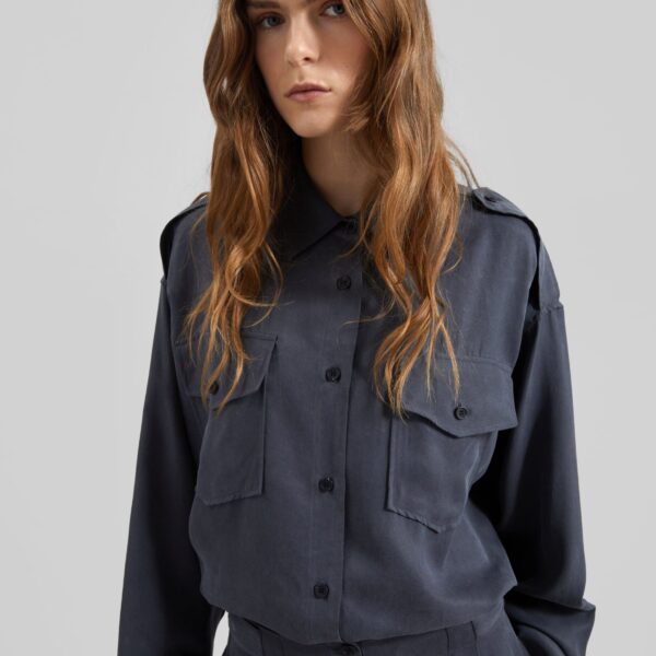 The Frankie Shop Balsta Cargo Shirt - Dark Grey - Oversized Minimalist Tops in Grey - Shop at Coveti