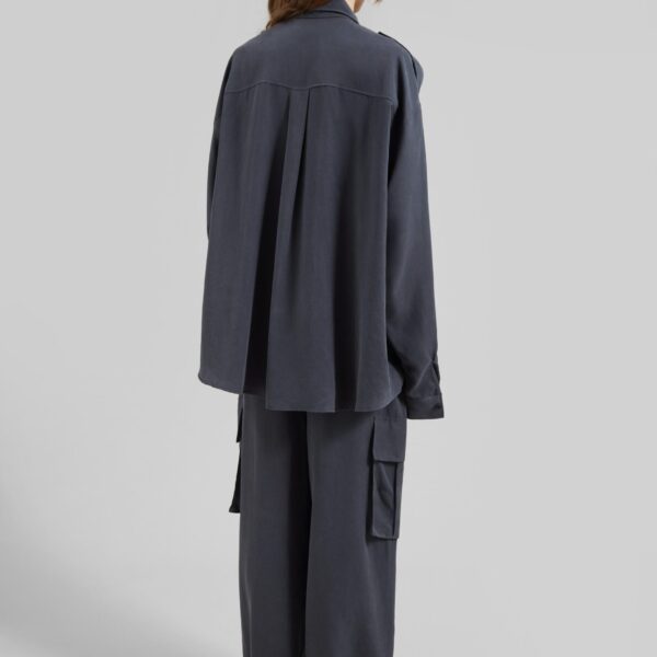 The Frankie Shop Balsta Cargo Shirt - Dark Grey - Oversized Minimalist Tops in Grey - Shop at Coveti