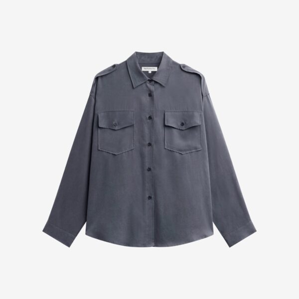 The Frankie Shop Balsta Cargo Shirt - Dark Grey - Oversized Minimalist Tops in Grey - Shop at Coveti