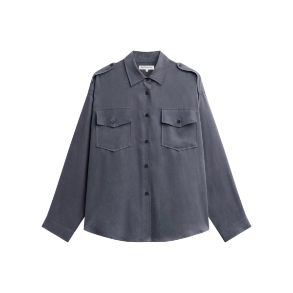 The Frankie Shop Balsta Cargo Shirt - Dark Grey - Oversized Minimalist Tops in Grey - Shop at Coveti