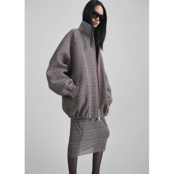 The Frankie Shop Baxter Wool Track Jacket – Beige Glen Plaid, view 3