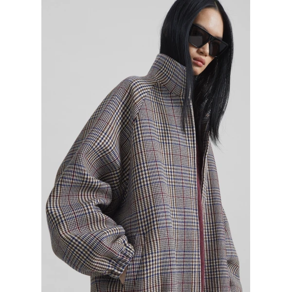 The Frankie Shop Baxter Wool Track Jacket – Beige Glen Plaid, view 4