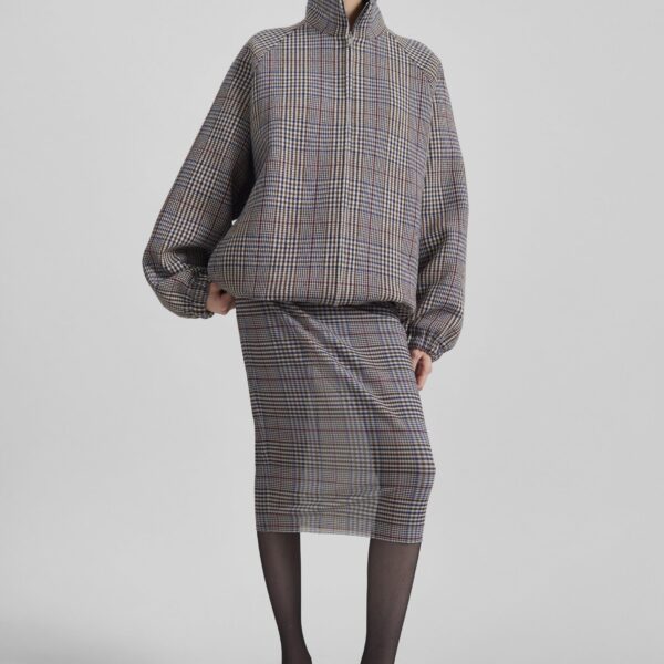The Frankie Shop Baxter Wool Track Jacket - Beige Glen Plaid - Oversized Minimalist Jackets in Beige - Shop at Coveti