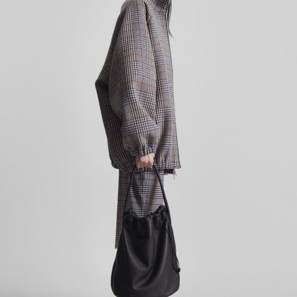 The Frankie Shop Baxter Wool Track Jacket - Beige Glen Plaid - Oversized Minimalist Jackets in Beige - Shop at Coveti