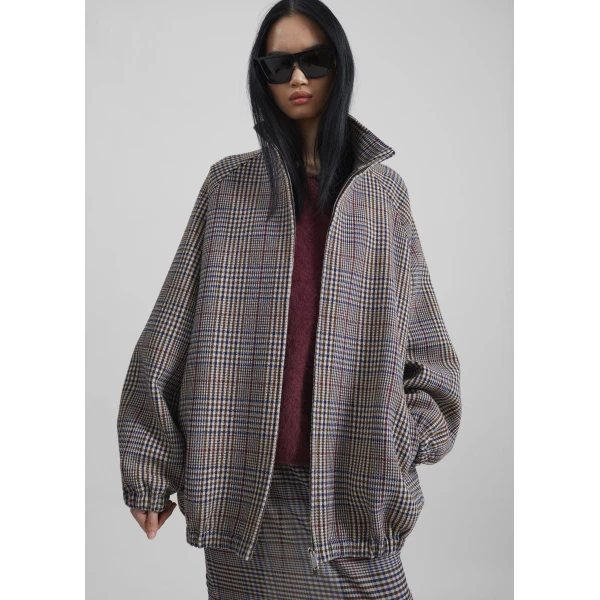 The Frankie Shop Baxter Wool Track Jacket – Beige Glen Plaid, view 9