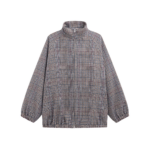 The Frankie Shop Baxter Wool Track Jacket - Beige Glen Plaid - Oversized Minimalist Jackets in Beige - Shop at Coveti