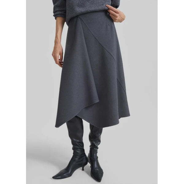 The Frankie Shop Bayel Flared Midi Skirt – Dark Grey, view 2